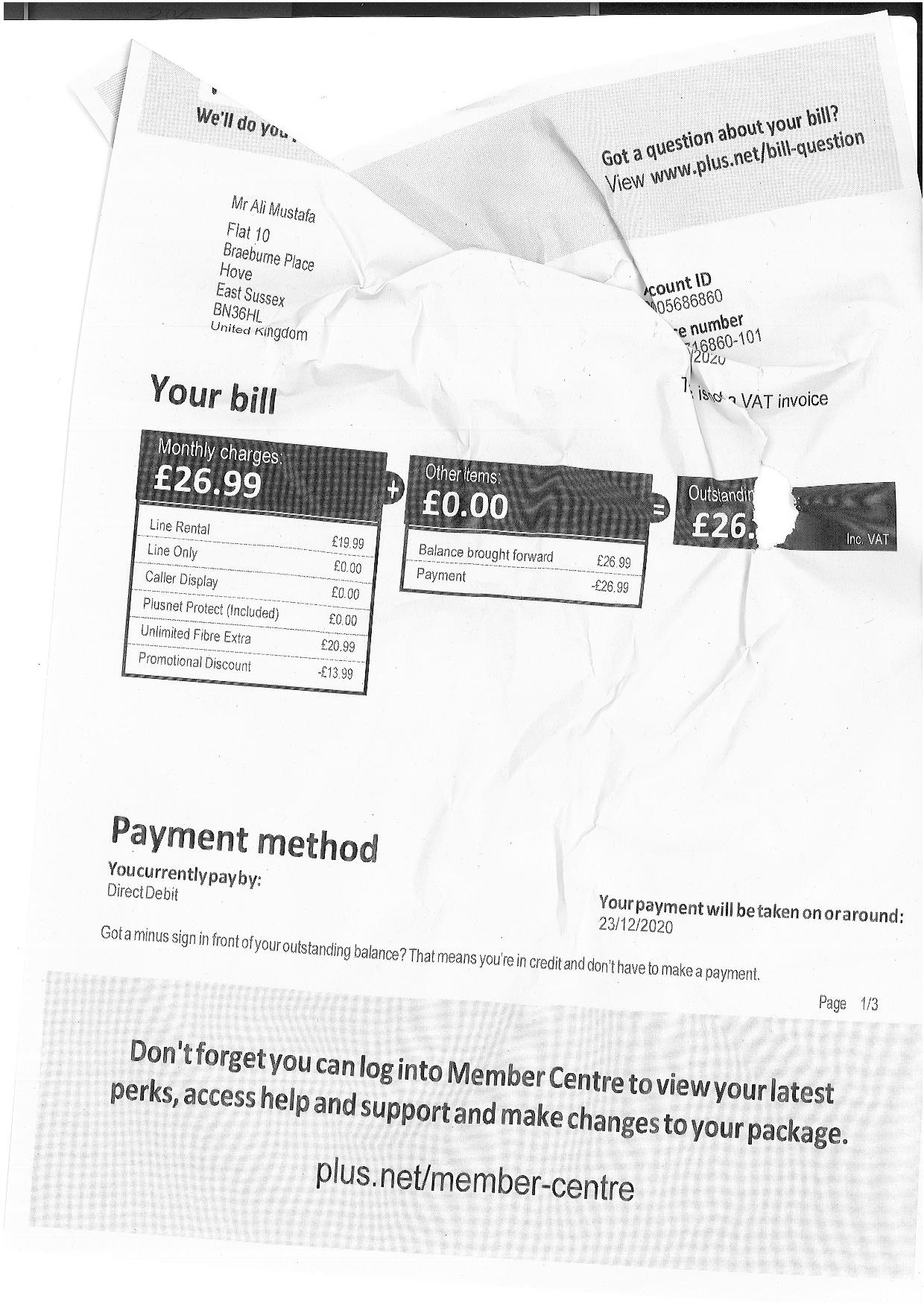 bad scan of utility bill