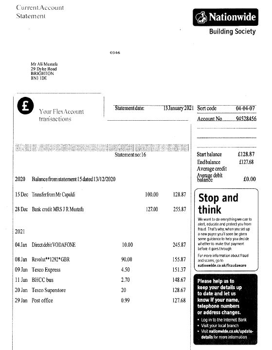 bank statement scan